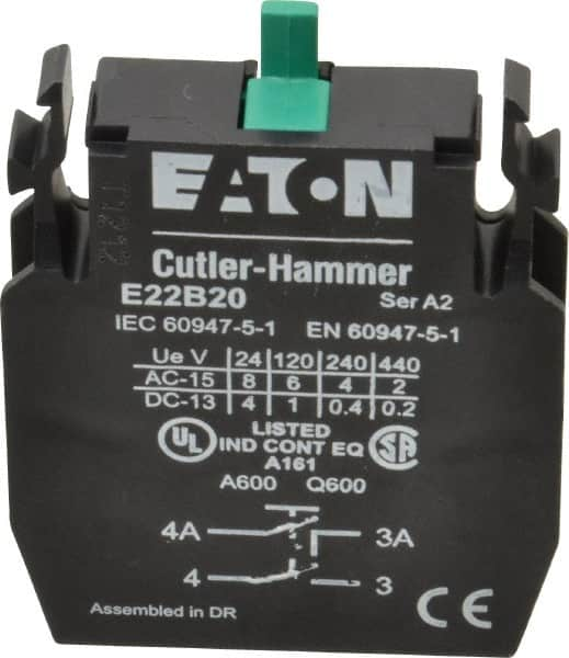 Eaton Cutler-Hammer - 2NO, Electrical Switch Contact Block - 22-1/2mm Hole, For Use with Indicating Lights, Pushbuttons - A1 Tooling