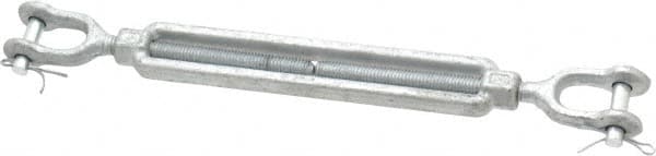 Made in USA - 1,200 Lb Load Limit, 3/8" Thread Diam, 6" Take Up, Steel Jaw & Jaw Turnbuckle - 12" Closed Length - A1 Tooling