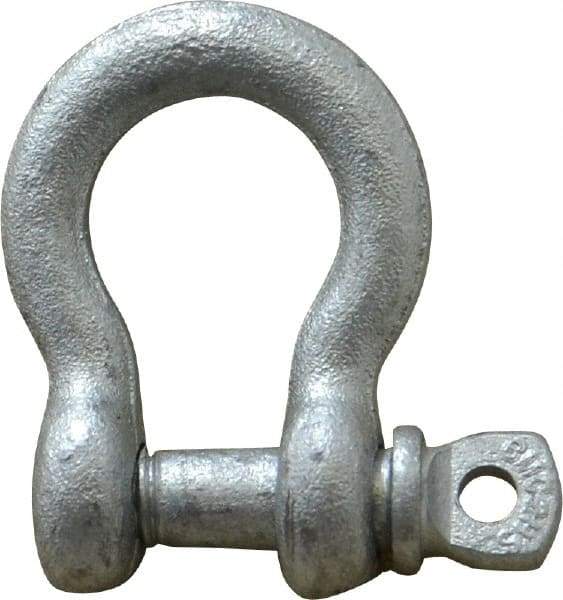 Made in USA - 5/16" Nominal Chain Size, 0.75 Ton Carbon Steel Screw Anchor Shackle - 5/16" Diam, 3/8" Pin Diam, 1-1/4" High x 17/32" Wide Inside Jaw, 27/32" Inside Width, 3/4" Max Body Thickness - A1 Tooling