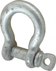 Made in USA - 5/8" Nominal Chain Size, 3.25 Ton Carbon Steel Screw Anchor Shackle - 5/8" Diam, 3/4" Pin Diam, 2-7/16" High x 1-1/16" Wide Inside Jaw, 1-9/16" Inside Width, 1-7/16" Max Body Thickness - A1 Tooling