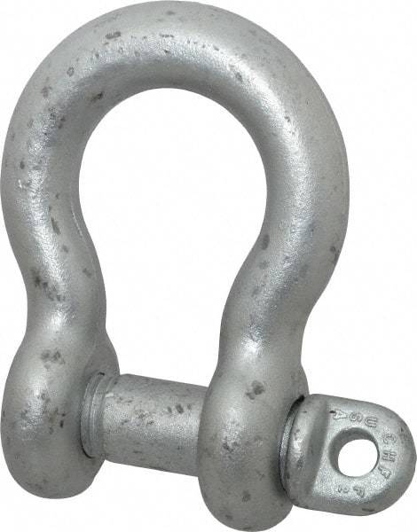 Made in USA - 1-1/4" Nominal Chain Size, 12 Ton Carbon Steel Screw Anchor Shackle - 1-1/4" Diam, 1-3/8" Pin Diam, 4-1/2" High x 2" Wide Inside Jaw, 3-1/4" Inside Width, 3" Max Body Thickness - A1 Tooling