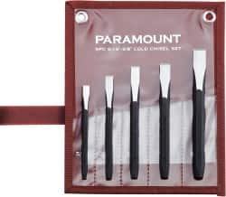 Paramount - 5 Piece Cold Chisel Set - 5-1/8, 5-3/8, 5-9/16, 6 & 6-3/4" OAL, Sizes Included 5/16 to 5/8" - A1 Tooling