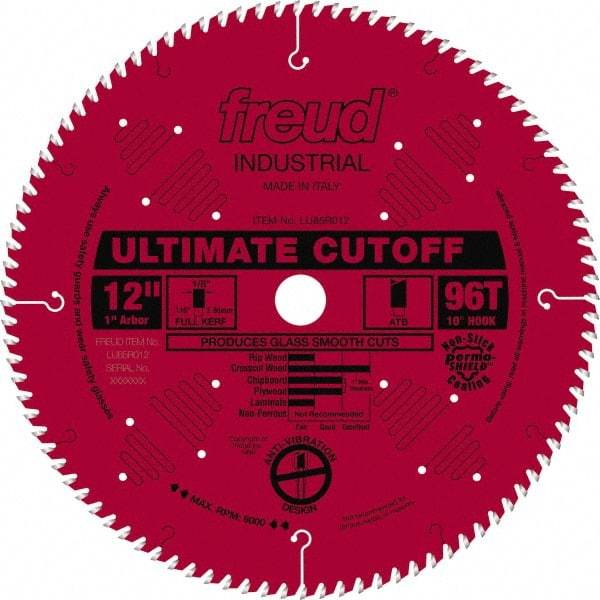 Freud - 12" Diam, 1" Arbor Hole Diam, 96 Tooth Wet & Dry Cut Saw Blade - Carbide-Tipped, Standard Round Arbor - A1 Tooling