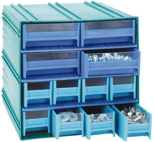 Quantum Storage - 10 Drawer, Black, High Impact Styrene, Interlocking Storage Cabinet with Drawers - 11-3/4" Wide x 11-3/8" Deep x 11-1/8" High Body, (4) 2-3/4, (6) 5-5/8" Wide x 11" Deep x 2-1/2" High Drawers - A1 Tooling