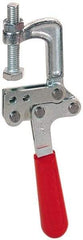 De-Sta-Co - 3558.58 N Load Capacity, 1.25" Throat Depth, 8.28" OAL, Stainless Steel, C Style Plier Clamp - 1.78" Max Jaw Capacity, 1/2-13 Spindle, 2.94" Open Throat Height, Red Handle, Spindle End - A1 Tooling