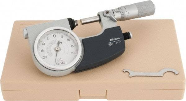 Mitutoyo - 0 to 1 Inch Range, 0.0001 Inch Graduation, Mechanical Indicating Micrometer - Accurate to 0.0001 Inch, Carbide-Tipped Measuring Face, Includes Fitted Plastic Case - A1 Tooling