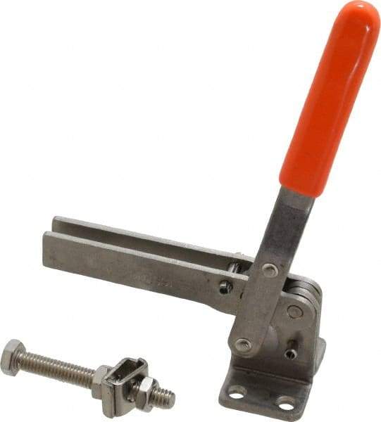 Lapeer - 200 Lb Holding Capacity, Vertical Handle, Manual Hold Down Toggle Clamp - 60° Handle Movement, 110° Bar Opening, U-Bar, Flanged Base, Stainless Steel - A1 Tooling