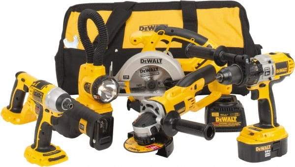 DeWALT - 17 Piece 18 Volt Cordless Tool Combination Kit - Includes 1/4" Impact Driver, 6-1/2" Circular Saw, Cut-Off Tool, Reciprocating Saw, 1/2" Hammer Drill, Battery Included - A1 Tooling