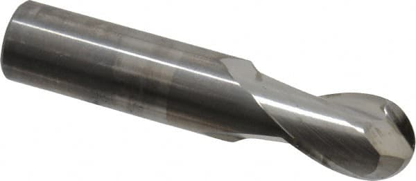 Niagara Cutter - 1/2" Diam, 5/8" LOC, 2 Flute Solid Carbide Ball End Mill - Uncoated, Single End, 2-1/2" OAL, 1/2" Shank Diam, Spiral Flute - A1 Tooling