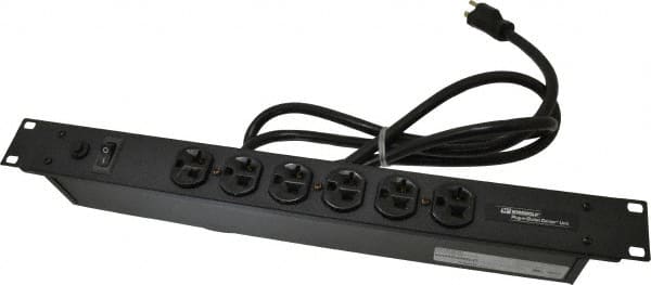 Wiremold - 6 Outlets, 120 Volts, 20 Amps, 6' Cord, Power Outlet Strip - Rack Mount, 6 Front NEMA Configuration, 19" Strip, cULus Recognized - A1 Tooling