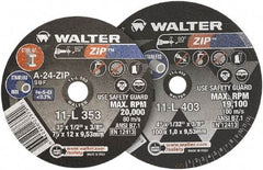 WALTER Surface Technologies - 4" 24 Grit Aluminum Oxide Cutoff Wheel - 1/16" Thick, 3/8" Arbor, 19,100 Max RPM, Use with Die Grinders - A1 Tooling