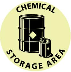 NMC - Chemical Storage Area, Anti-Skid Polyester Floor Sign - Round, Black on Yellow (Glow), Adhesive Backed, For Hazardous Materials - A1 Tooling