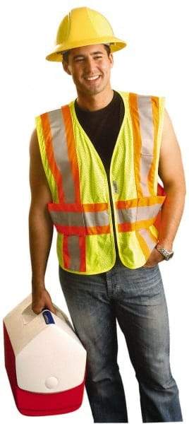 OccuNomix - Size 3X/4XL High Visibility Yellow Mesh Expandable Vest - 58 to 64" Chest, ANSI 107-2015, Zipper Closure, 3 Pockets, Polyester - A1 Tooling