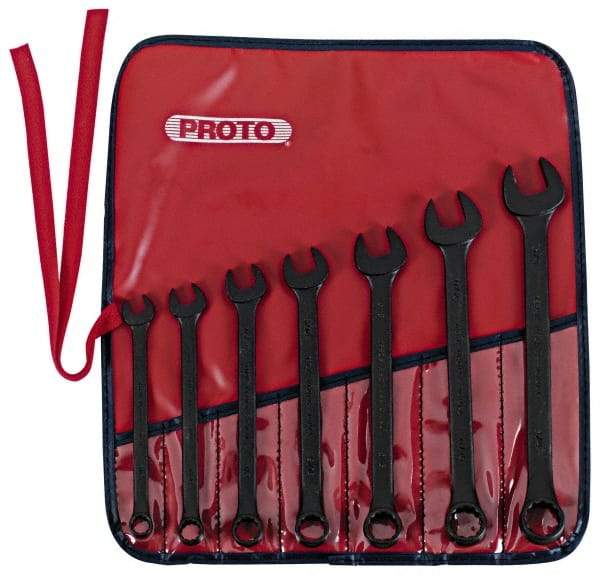 Proto - 7 Piece, 3/8" to 3/4", 12 Point Combination Wrench Set - Inch Measurement Standard, Black Oxide Finish, Comes in Nylon Roll - A1 Tooling