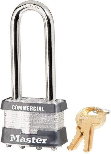 Master Lock - 2-1/2" Shackle Clearance, Keyed Alike Laminated Steel Padlock - 5/16" Shackle Diam, Steel - A1 Tooling