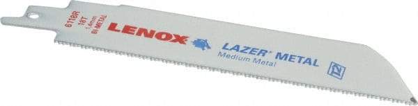 Lenox - 6" Long x 1" Thick, Bi-Metal Reciprocating Saw Blade - Straight Profile, 18 TPI, Toothed Edge - A1 Tooling