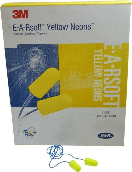 3M - Disposable, Corded, 33 dB Earplugs - Yellow, 200 Pairs - A1 Tooling