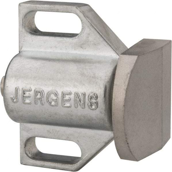 Jergens - 1-1/2" Body Width x 1" Body Len, 3/16" Stroke Len, 1-1/8" Btw Mt Hole Ctrs, Tangless Square Spring Locating Stop - 32 Lb Init End Force, 14 Lb Mid End Force, 32 Lb Final End Force, 1-1/8" Stop Head Width x 1-1/8" Stop Head Height - A1 Tooling