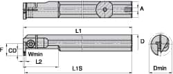 Kennametal - A-A4E, Internal, Right Hand, 10mm Max Depth of Cut, 4mm Min Groove Width, Indexable Grooving Tool Holder - A4..04.. Insert Compatibility, 63/64" Shank Width, 200mm OAL, Through Coolant - A1 Tooling