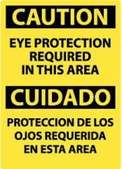 NMC - "Caution - Eye Protection Required in This Area", 14" Long x 10" Wide, Pressure-Sensitive Vinyl Safety Sign - Rectangle, 0.004" Thick, Use for Accident Prevention - A1 Tooling