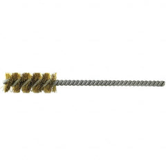 Brush Research Mfg. - 1/8" Diam Helical Brass Tube Brush - Single Spiral, 0.003" Filament Diam, 1" Brush Length, 4" OAL, 0.073" Diam Stainless Steel Shank - A1 Tooling