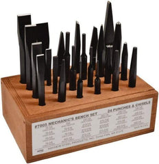 Mayhew - 24 Piece Center, Pin, Prick & Solid Punch & Cape, Cold, Diamond Point & Half Round Chisel & Rivet Buster - 1/4 to 3/4" Chisel, 1/8 to 1/2" Punch - A1 Tooling