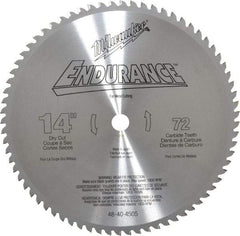 Milwaukee Tool - 14" Diam, 1" Arbor Hole Diam, 72 Tooth Wet & Dry Cut Saw Blade - Carbide-Tipped, Burr-Free, Clean, Smooth Action, Standard Round Arbor - A1 Tooling