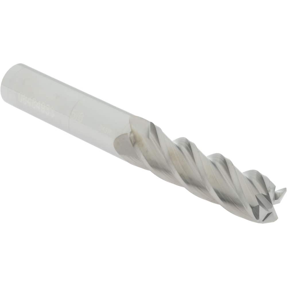 Corner Radius End Mill: 5/8″ Dia, 2-1/8″ LOC, 0.045″ Radius, 4 Flutes, Solid Carbide 4-5/8″ OAL, 5/8″ Shank Dia, 40 ° Helix, Bright/Uncoated, Corner Radius End, Centercutting