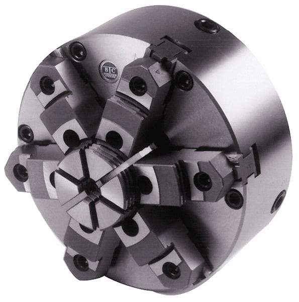 BTC - 6 Jaws, 6" Diam, Self Centering Manual Lathe Chuck - Plain Back Mount Spindle, Adjustable, Reversible, 2,500 Max RPM, 1.535" Through Hole Diam, Cast Iron - A1 Tooling