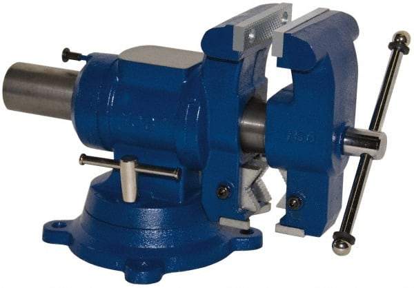 Yost Vises - 5-1/8" Jaw Width x 4, 4-1/2" (V-Jaw) Jaw Opening Capacity, 3-1/2" Throat Depth, Bench & Pipe Combination Vise - 23/32 to 3" Pipe Capacity, Swivel Base, Bolt Down Attachment, Cast Iron - A1 Tooling