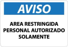 NMC - "Area Restringida - Personal Autorizado Solamente", 10" Long x 14" Wide, Aluminum Safety Sign - Rectangle, 0.04" Thick, Use for Security & Admittance - A1 Tooling