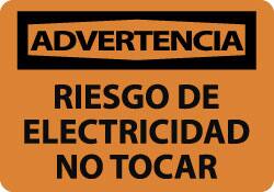 NMC - "Advertencia - Riesgo de Electricidad - No Tocar", 10" Long x 14" Wide, Aluminum Safety Sign - Rectangle, 0.04" Thick, Use for Workplace/Safety - A1 Tooling