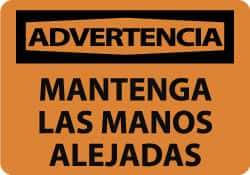 NMC - "Advertencia - Mantenga Las Manos Alejadas", 10" Long x 14" Wide, Aluminum Safety Sign - Rectangle, 0.04" Thick, Use for Workplace/Safety - A1 Tooling