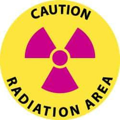 NMC - Caution - Radiation Area, Anti-Skid Pressure-Sensitive Vinyl Floor Sign - Round, Black & Magenta on Yellow, Adhesive Backed, For Accident Prevention - A1 Tooling