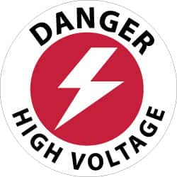 NMC - Danger - High Voltage, Anti-Skid Pressure-Sensitive Vinyl Floor Sign - Round, Black & Red on White, Adhesive Backed, For Accident Prevention - A1 Tooling