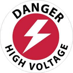 NMC - Danger - High Voltage, Anti-Skid Pressure-Sensitive Vinyl Floor Sign - Round, Black & Red on White, Adhesive Backed, For Accident Prevention - A1 Tooling