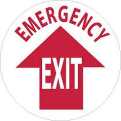 NMC - Emergency Exit, Anti-Skid Pressure-Sensitive Vinyl Floor Sign - Round, Red on White, Adhesive Backed, For Exit, Entrance & Directional - A1 Tooling