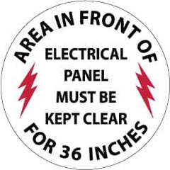 NMC - Area in Front of Electrical Panel Must Be Kept Clear for 36 Inches, Anti-Skid Pressure-Sensitive Vinyl Floor Sign - Round, Black & Red on White, Adhesive Backed, For Accident Prevention - A1 Tooling