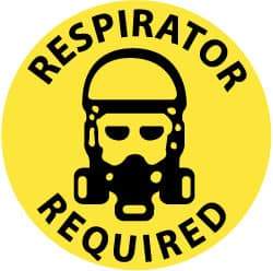 NMC - Respirator Required, Anti-Skid Pressure-Sensitive Vinyl Floor Sign - Round, Black on Yellow, Adhesive Backed, For Accident Prevention - A1 Tooling