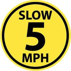 NMC - Slow 5 MPH, Anti-Skid Pressure-Sensitive Vinyl Floor Sign - Round, Black on Yellow, Adhesive Backed, For Security & Admittance - A1 Tooling