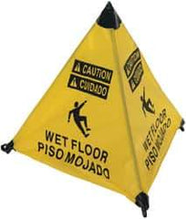 NMC - Caution - Wet Floor, 18" High, Plastic Floor Sign - English/Spanish, POP-UP, Black on Yellow, For Restroom, Janitorial & Housekeeping - A1 Tooling