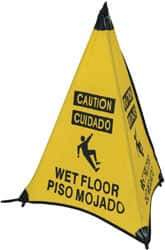 NMC - Caution - Wet Floor, 31" High, Plastic Floor Sign - English/Spanish, POP-UP, Black on Yellow, For Restroom, Janitorial & Housekeeping - A1 Tooling