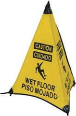 NMC - Caution - Wet Floor, 31" High, Plastic Floor Sign - English/Spanish, POP-UP, Black on Yellow, For Restroom, Janitorial & Housekeeping - A1 Tooling