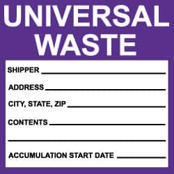 NMC - Hazardous Materials Label - Legend: Universal Waste, English, Black, White & Purple, 6" Long x 6" High, Sign Muscle Finish - A1 Tooling