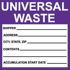 NMC - Hazardous Materials Label - Legend: Universal Waste, English, Black, White & Purple, 6" Long x 6" High, Sign Muscle Finish - A1 Tooling