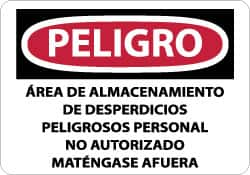 NMC - "Peligro - Area de Almacenamiento de Desperdicios Peligrosos Personal No Autorizado Matengase Afuera", 10" Long x 14" Wide, Aluminum Safety Sign - Rectangle, 0.04" Thick, Use for Workplace/Safety - A1 Tooling