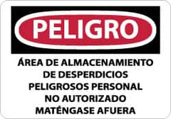 NMC - "Peligro - Area de Almacenamiento de Desperdicios Peligrosos Personal No Autorizado Matengase Afuera", 10" Long x 14" Wide, Aluminum Safety Sign - Rectangle, 0.04" Thick, Use for Workplace/Safety - A1 Tooling