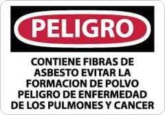 NMC - "Peligro - Contiene Fibras de Asbesto Evitar la Formacion de Polvo Peligro de Enfermedad de los Pulmones y Cancer", 10" Long x 14" Wide, Aluminum Safety Sign - Rectangle, 0.04" Thick, Use for Workplace/Safety - A1 Tooling