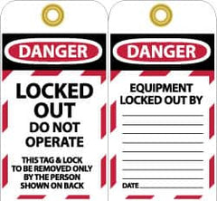 NMC - 3" High x 6" Long, LOCKED OUT - DO NOT OPERATE, English Safety & Facility Lockout Tag - Tag Header: Danger, 2 Sides, Black, Red & White Unrippable Vinyl - A1 Tooling