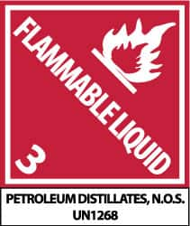 NMC - Flammable Liquid - 3 - Petroleum Distillates, N.O.S. - UN1268 Shipping Label - 4-3/4" High x 4" Wide - A1 Tooling